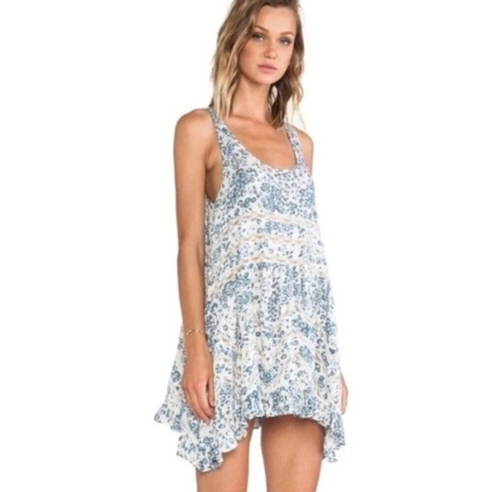 Free People Blue Floral Lace Slip Dress XS Summer Coastal